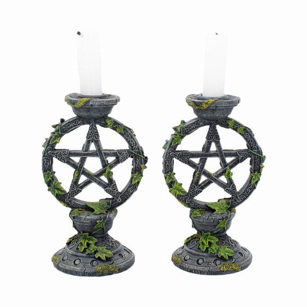 Photo #4 of product B2539G6 - Set of 2 Wiccan Pentagram Candlesticks Witch Candle Holders