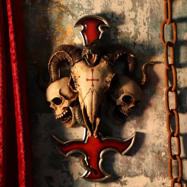 Photo #5 of product B5304S0 - James Ryman Devils Cross Ram's Skull Petrine Cross Wall Plaque