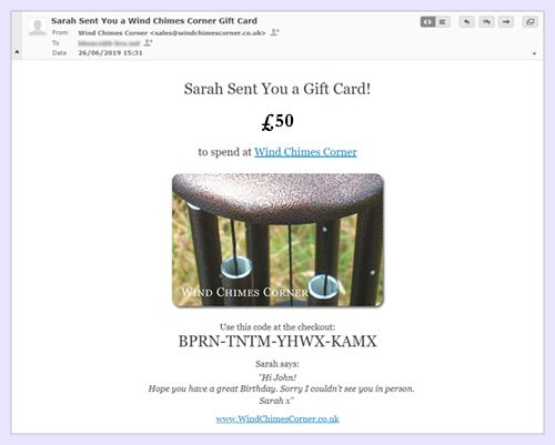 Phot of Email Gift Card for Wind Chimes Corner