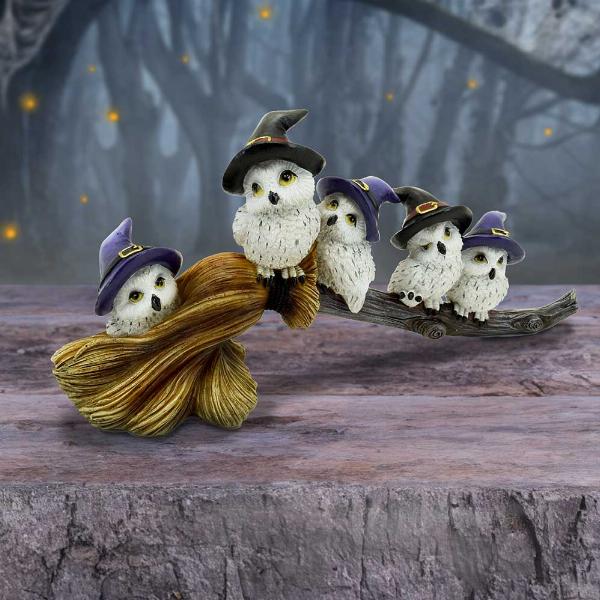 Photo #5 of product U6737A24 - Feathered Owls on Broomstick Figurine 26cm