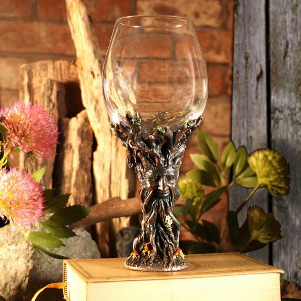 Photo #5 of product D5410T1 - Bronze Forest Nectar Ancient Tree Spirit Green Man Goblet Wine Glass