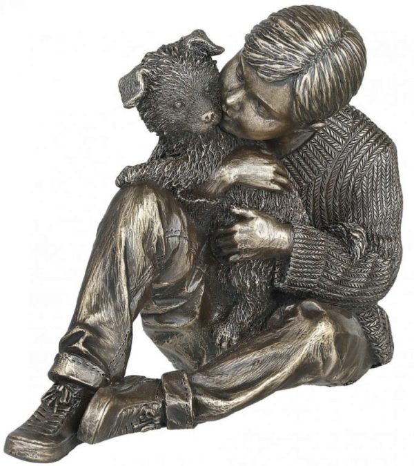 Photo of Grow Together Bronze Boy and Dog Figurine