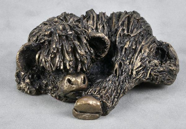 Photo of Highland Calf Curled Up Bronze Sculpture