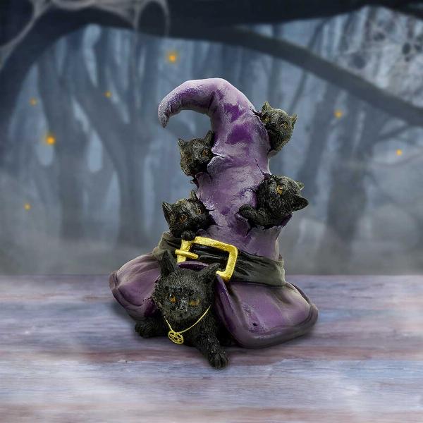 Photo #5 of product U6739A24 - Magical Mischief Witch Hat and Black Cats Figurine 14cm