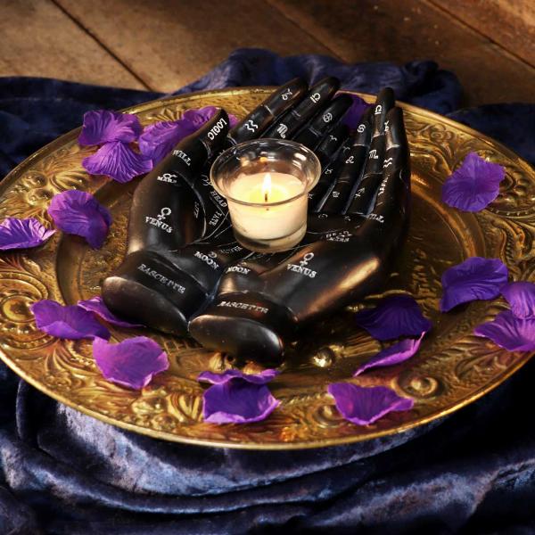 Photo #5 of product U5532T1 - Palmist's Guide Black Chiromancy Hands Candle Holder