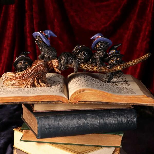 Photo #5 of product U5485T1 - Purrfect Broomstick Witches Familiar Black Cats and Broomstick Figurine