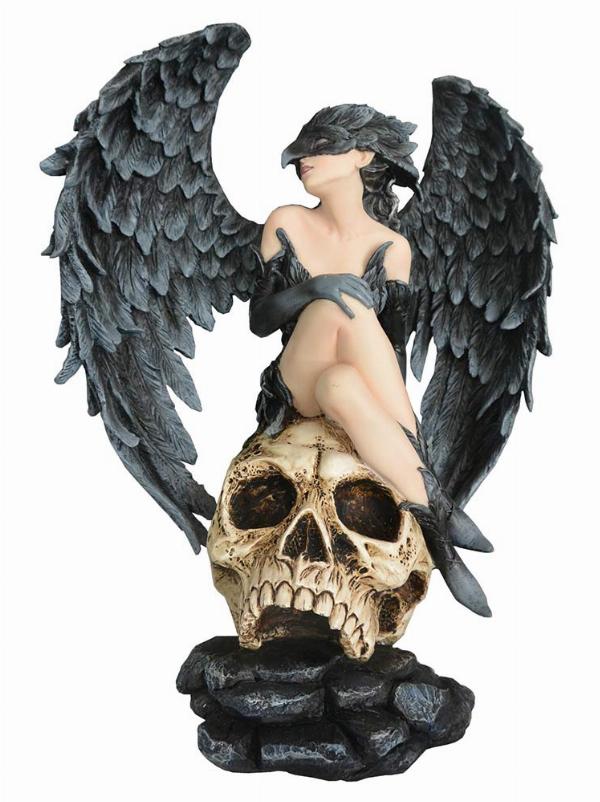 Photo #1 of product D7170B25 - Riven  Gothic Winged Figurine on Skull Base