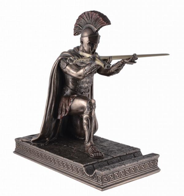 Photo of Roman Centurion Kneeling Bronze Figurine with Letter Opener Sword