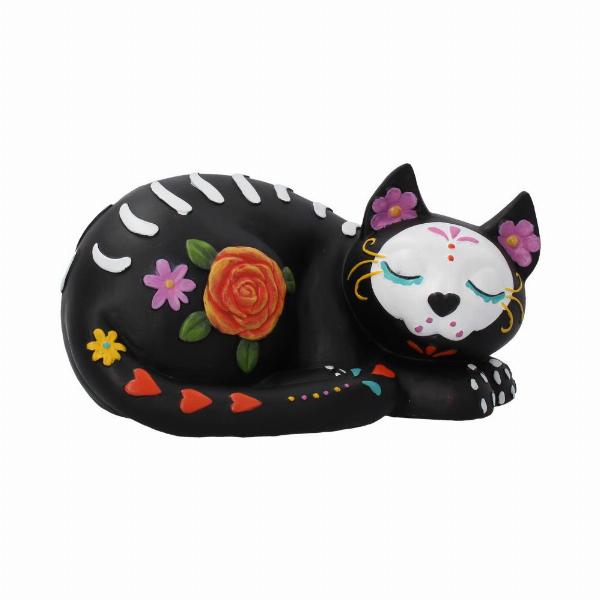 Photo #1 of product C4037K8 - Sleepy Sugar Figurine Mexican Day of the Dead Sugar Skull Cat Ornament