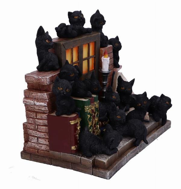Photo #4 of product U5285S0 - The Witches Litter Display of 36 Black Cat Familiars with a Decorated Stand