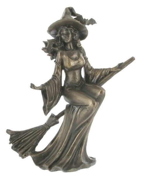 Photo of Bronze Witch Riding Broom Figurine