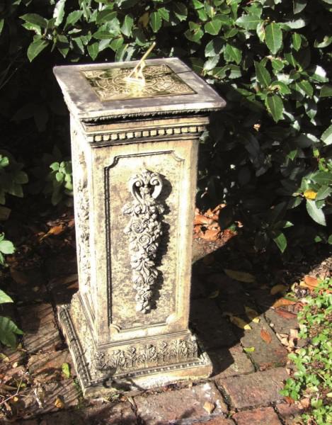 Photo of Floral Stone Plinth with Brass Sundial