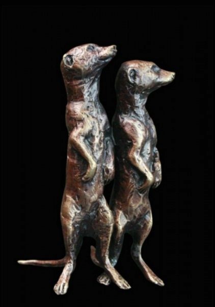 Photo of Meerkat Pair Standing Bronze Miniature (Butler and Peach)