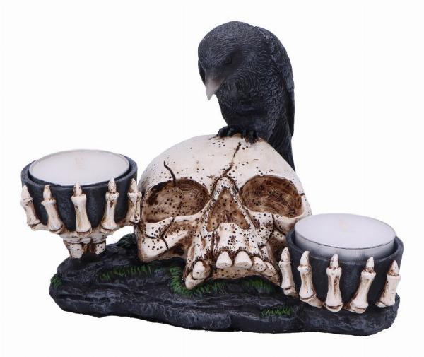 Photo #1 of product D6762A24 - Nevermore Raven and Skull Candle Holder 15cm