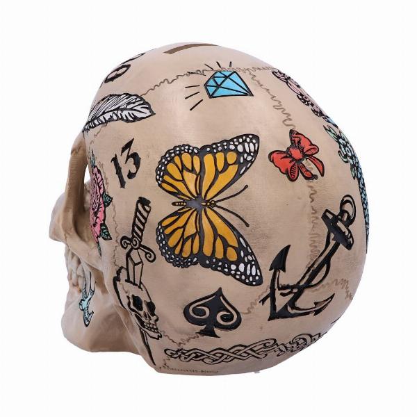 Photo #3 of product B5110R0 - Natural Bone Coloured Traditional, Tribal Tattoo Fund Skull