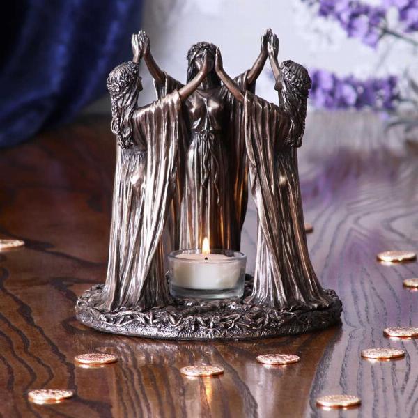 Wiccan Ceremony Triple Goddess Bronze Tea Light Holder