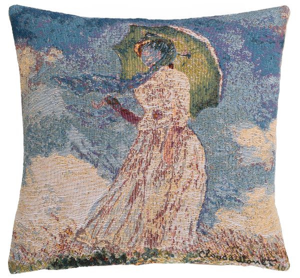 Phot of Woman With A Parasol By Monet Tapestry Cushion