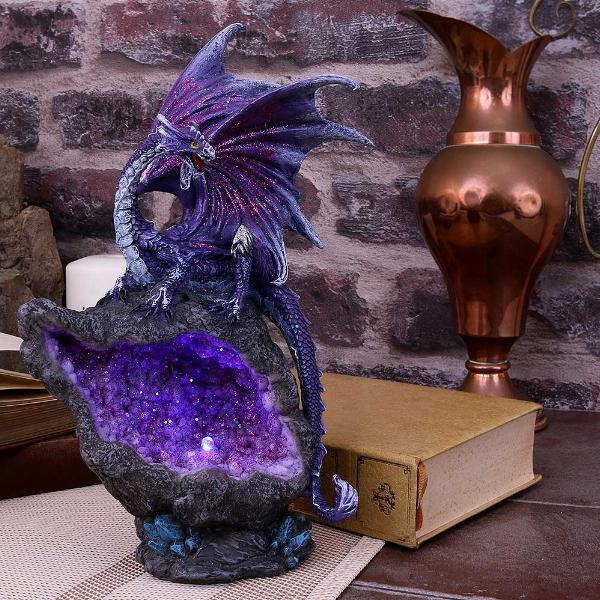 Photo #5 of product U4498N9 - Amethyst Custodian Fantasy Purple Dragon Sitting On A Geode 22cm