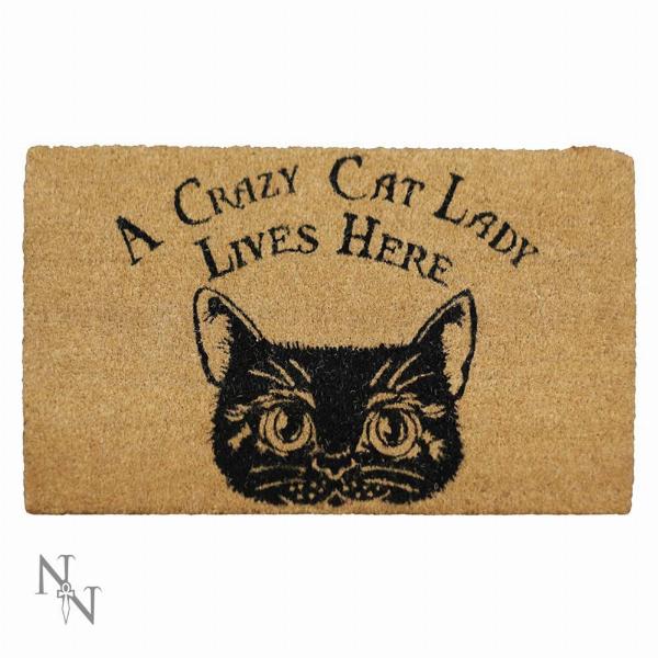 Photo #2 of product B2739G6 - Quirky Black Design Crazy Cat Lady Doormat