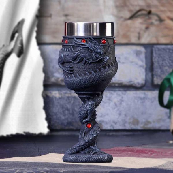 Photo #5 of product B2406G6 - Black Chinese Dragon Coil Goblet Wine Glass