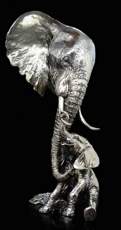 Photo of Elephant and Calf Figurine 39 cm Keith Sherwin Large