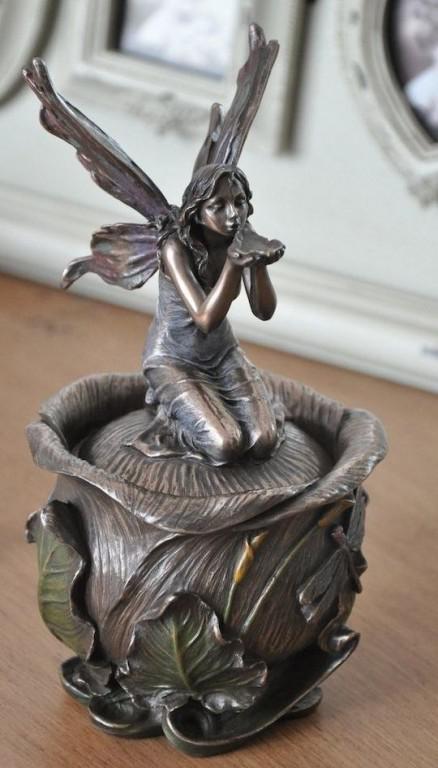 Flower Fairy Drinking Trinket Pot with Lid Bronze 18 cm | Bronze Gifts