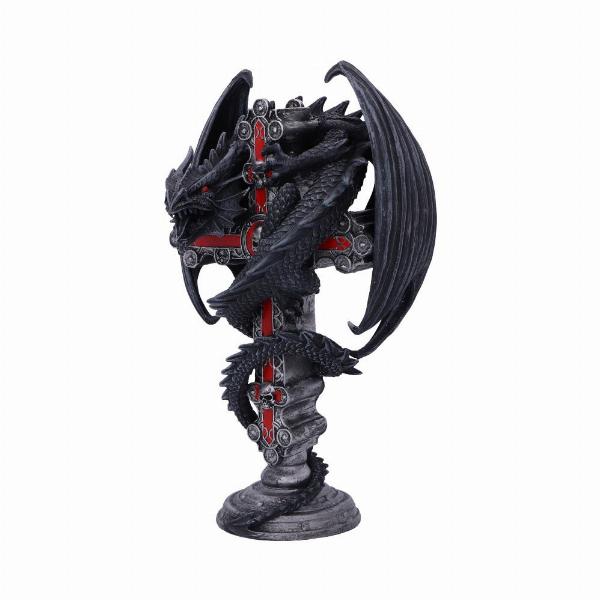 Photo #2 of product B5330S0 - Anne Stokes Gothic Guardian Dragon Cross Candle Holder 26.5cm, Black