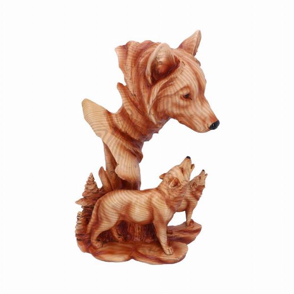 Photo #4 of product H5036R0 - Natural Song Howling Wolves Wood Effect Bust