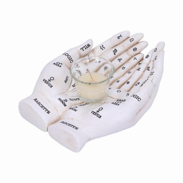 Photo #2 of product U5531T1 - Palmist's Guide White Chiromancy Hands Candle Holder