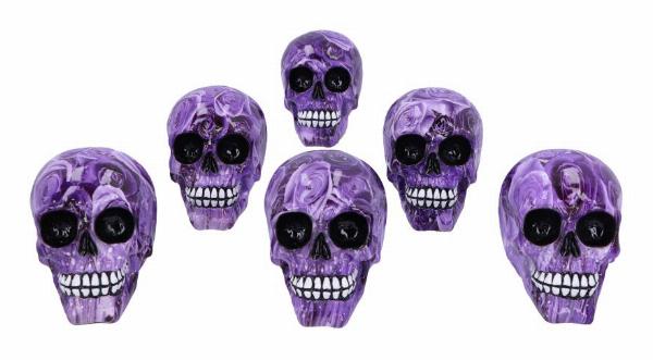 Photo #1 of product D5102R0 - Set of 6 Purple Romance Rose Print Skull Ornaments