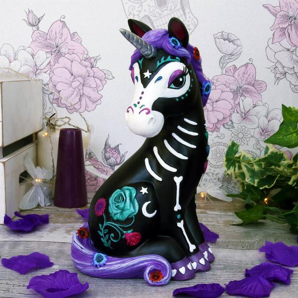 Photo #5 of product B4702P9 - Sugarcorn Black Day of the Dead Skeleton Unicorn Figurine