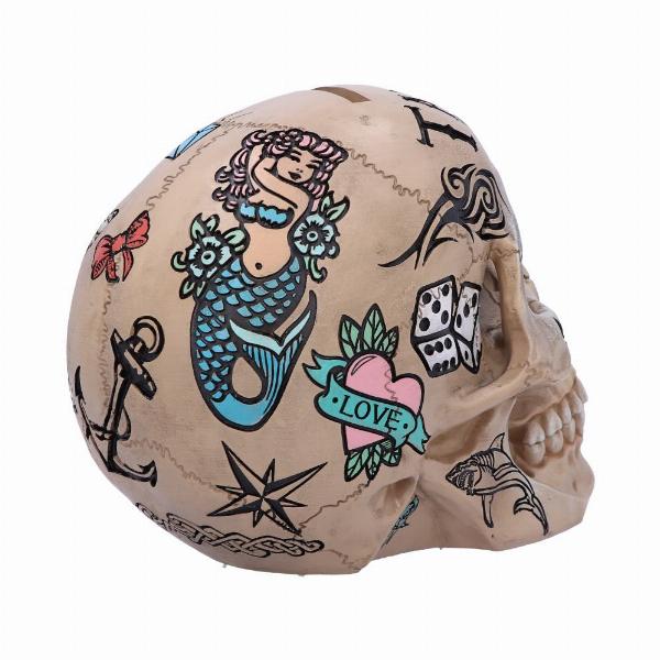 Photo #4 of product B5110R0 - Natural Bone Coloured Traditional, Tribal Tattoo Fund Skull