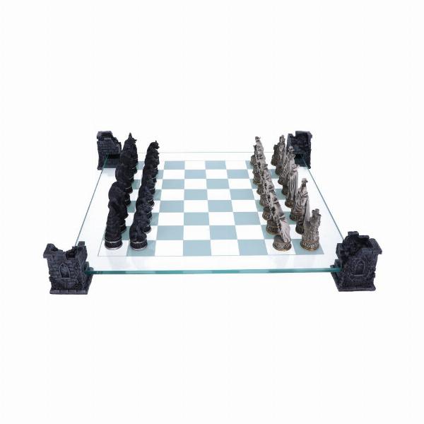 Photo #3 of product NEM5422 - Raised Fantasy Vampire & Werewolf Chess Set With Corner Towers 43cm