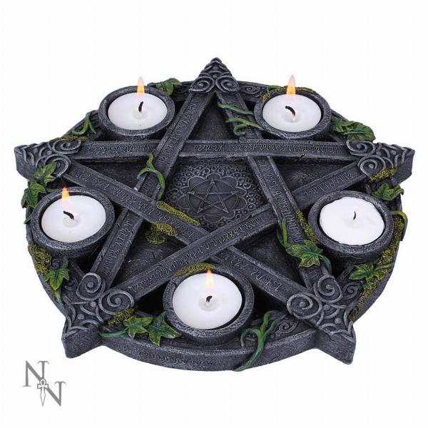 Photo #1 of product B2538G6 - Wiccan Pentagram Tea Light Holder Gothic Witch Candle Holder