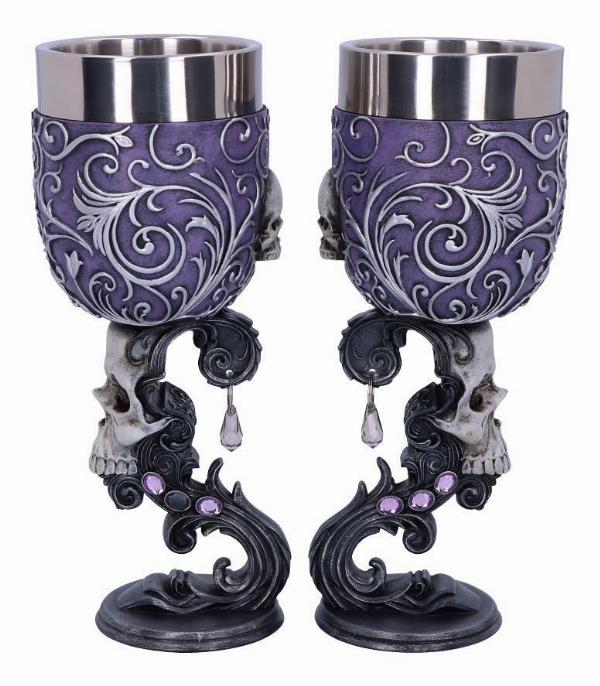 Photo #1 of product B5168R0 - Deaths Desire Twin Skull Heart Set of Two Goblets