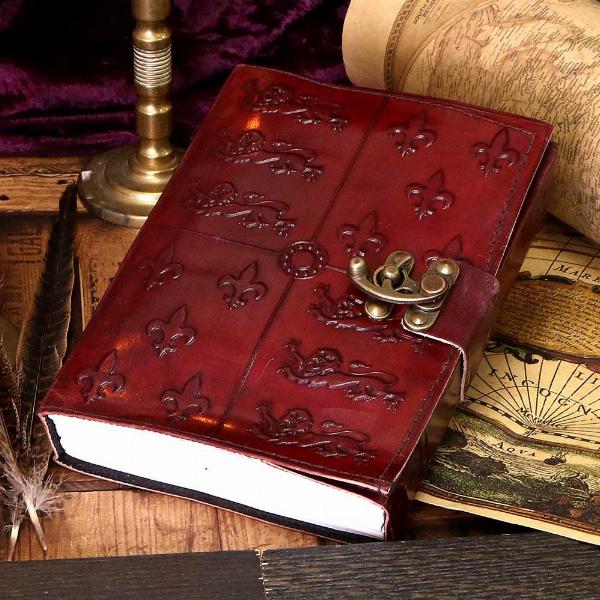 Photo #5 of product B5115R0 - Lockable Red Leather Medieval Embossed Journal