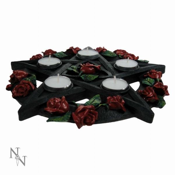 Photo #3 of product NEM5185 - Gothic Black Pentagram Rose Tealight Holder Candle Holder