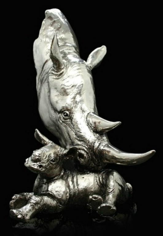 Photo of Rhino Mother and Baby Figurine 27 cm Keith Sherwin