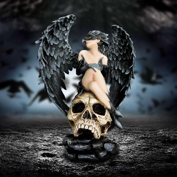Photo #4 of product D7170B25 - Riven  Gothic Winged Figurine on Skull Base
