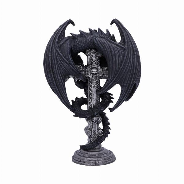 Photo #4 of product B5330S0 - Anne Stokes Gothic Guardian Dragon Cross Candle Holder 26.5cm, Black