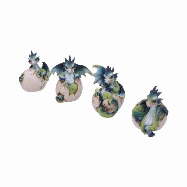 Photo #2 of product U5073R0 - Set of Four Hatchlings Emergence Dragonling Hatching from Egg Figurine
