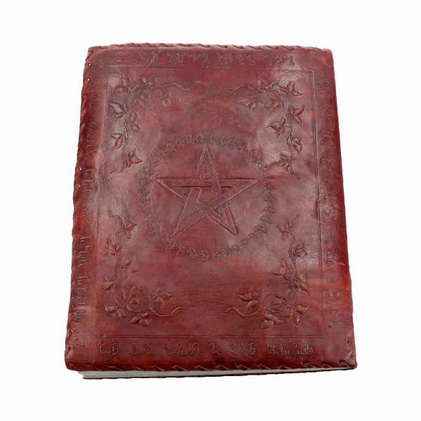 Photo #2 of product NOW0701 - Large Lockable Red Leather Book of Shadow With Embossed Floral Pentagram. 35cm