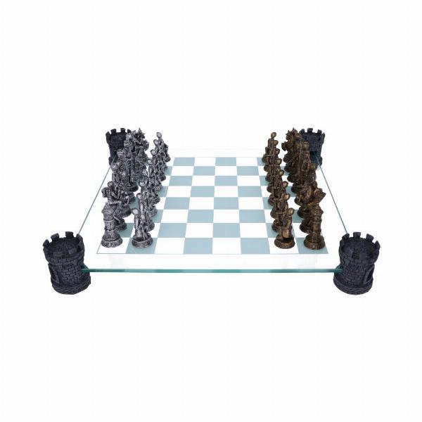 Photo #3 of product D1824E5 - Raised Medieval Knight Chess Set With Corner Towers 43cm