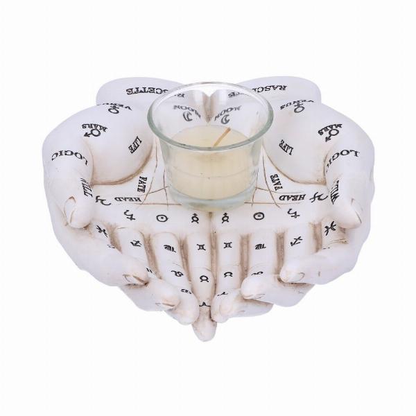 Photo #4 of product U5531T1 - Palmist's Guide White Chiromancy Hands Candle Holder