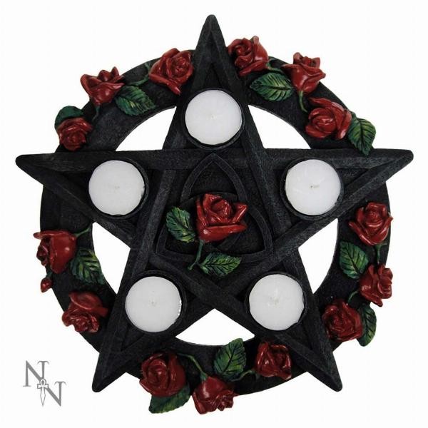 Photo #4 of product NEM5185 - Gothic Black Pentagram Rose Tealight Holder Candle Holder
