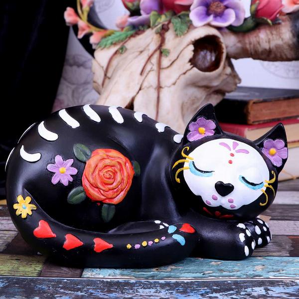 Photo #5 of product C4037K8 - Sleepy Sugar Figurine Mexican Day of the Dead Sugar Skull Cat Ornament