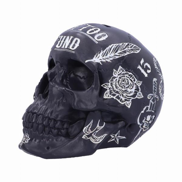 Photo #1 of product B5109R0 - Black and White Traditional, Tribal Tattoo Fund Skull