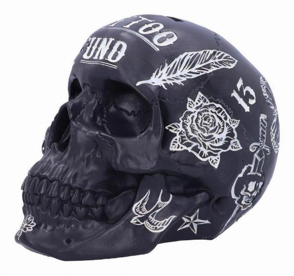 Photo #1 of product B5109R0 - Black and White Traditional, Tribal Tattoo Fund Skull