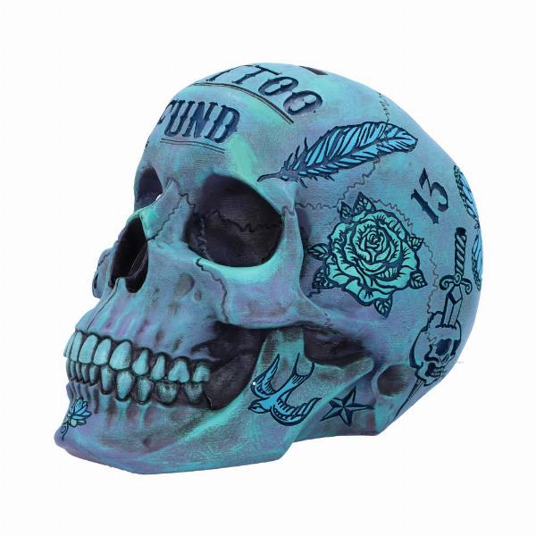 Photo #1 of product B5111R0 - Aqua Blue Traditional, Tribal Tattoo Fund Skull