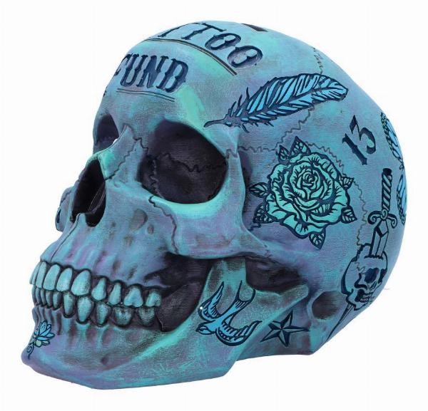 Photo #1 of product B5111R0 - Aqua Blue Traditional, Tribal Tattoo Fund Skull